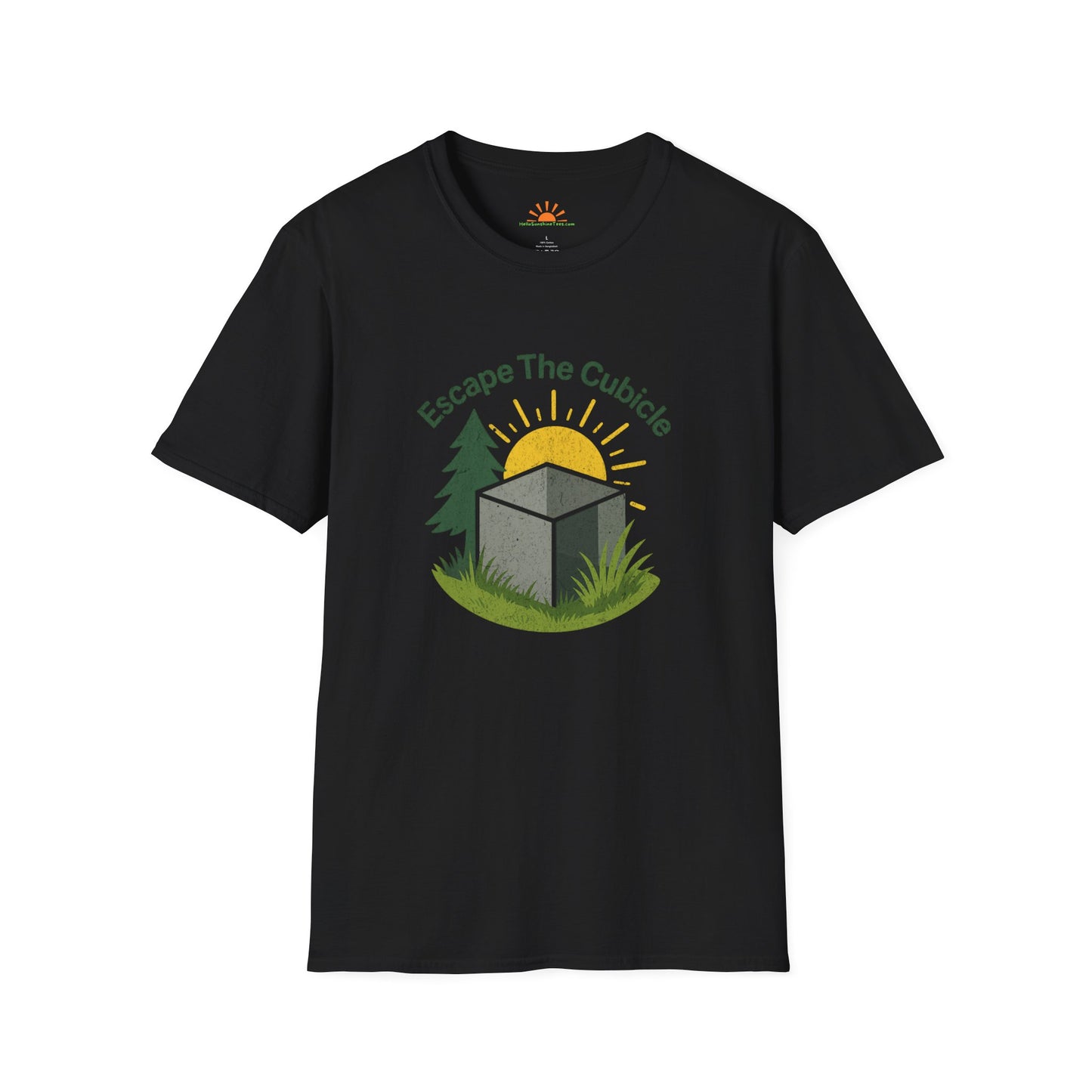 Escape the Cubicle Shirt – Outdoor Freedom Graphic Tee – Grunge Texture - Hello Sunshine Tees