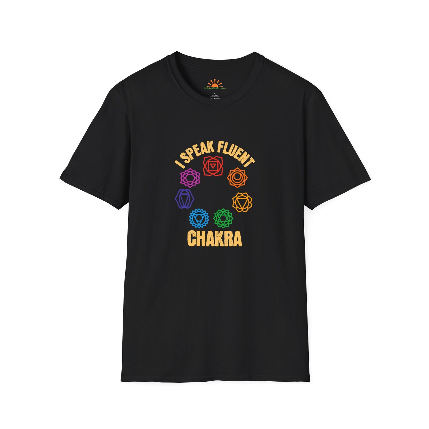 Chakra Symbols Shirt – Funny Yoga & Meditation Tee - Grunge Texture - Hello Sunshine Tees
