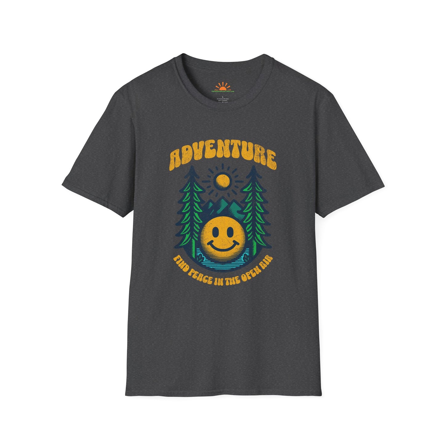 Adventure Smiley Face T-Shirt – Retro Nature Hiking Tee – Grunge Texture - Hello Sunshine Tees