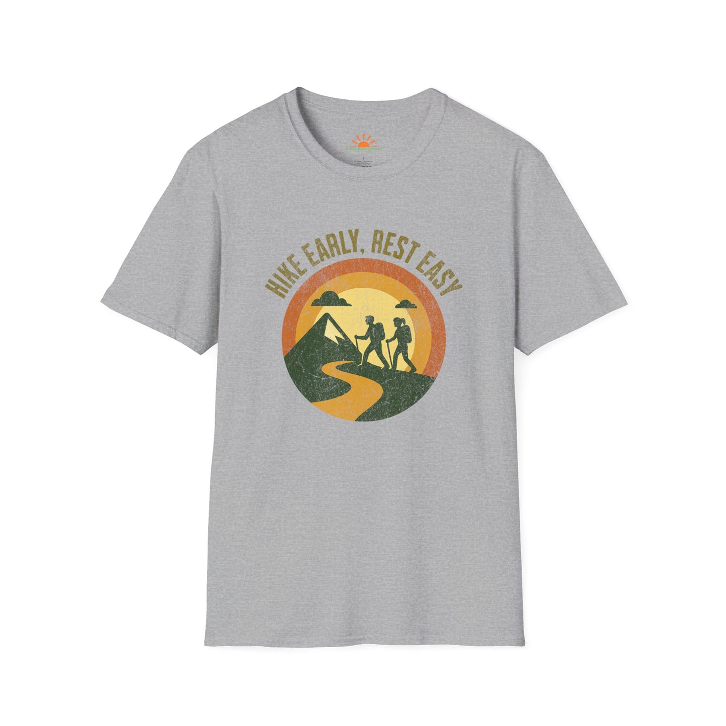Outdoor Hiking Shirt – Sunrise Mountain Trail Tee – Grunge Texture - Hello Sunshine Tees