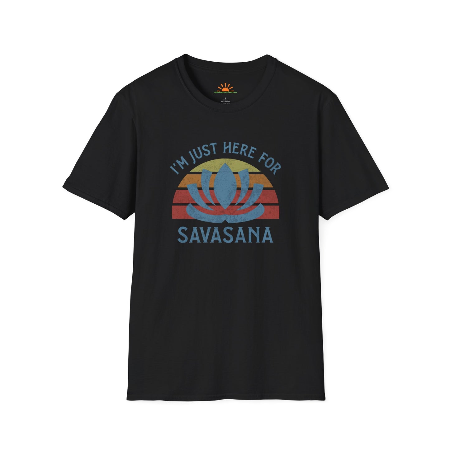 Just Here for Savasana - Retro Lotus Meditation Tee  – Grunge Texture - Hello Sunshine Tees