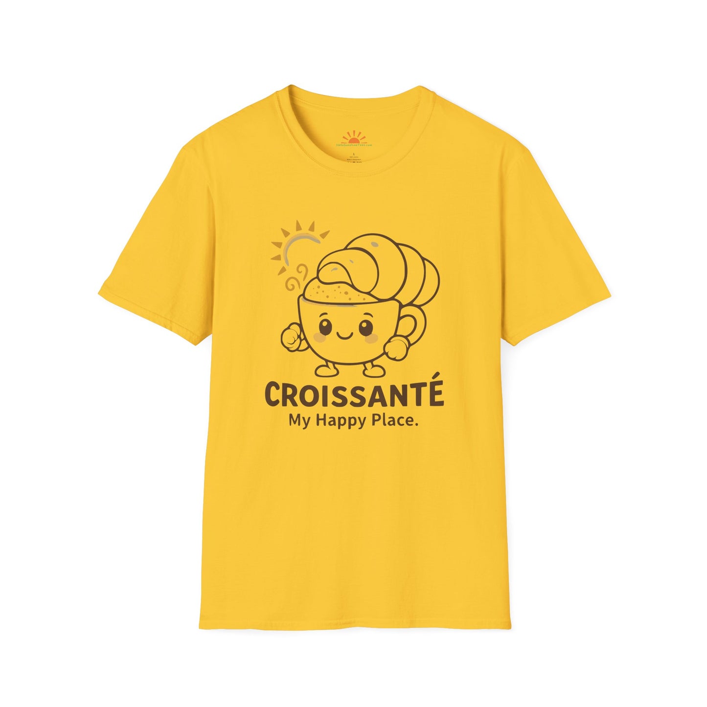 Croissant Coffee Shirt – Cute Breakfast Positivity Graphic Tee – Grunge Texture