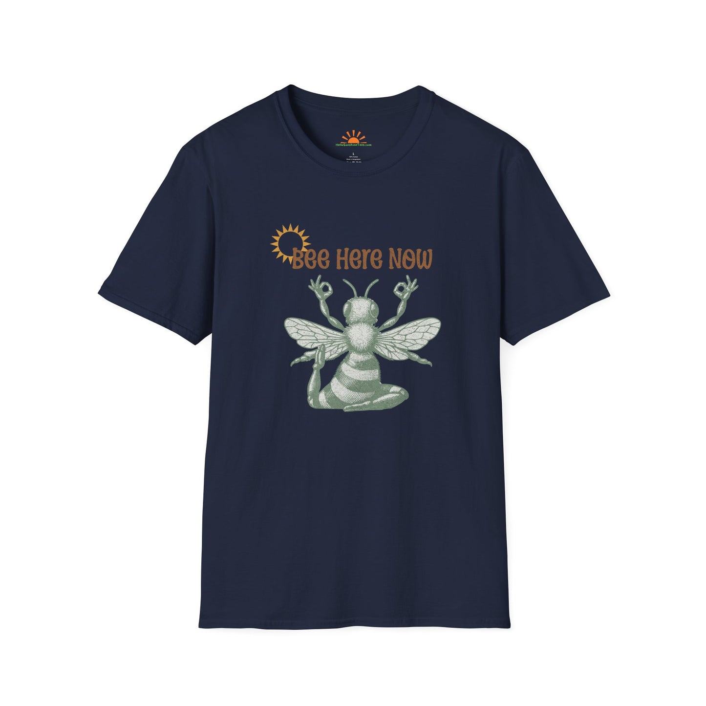 Bee Here Now T-Shirt – Funny Mindfulness Yoga Meditation Tee – Grunge Texture - Hello Sunshine Tees