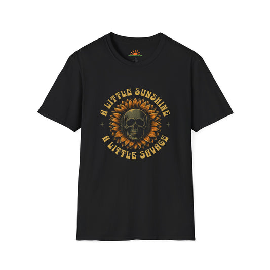 Sunflower and Skull T-Shirt – Funny Savage Positivity Graphic Tee – Grunge Texture - Hello Sunshine Tees