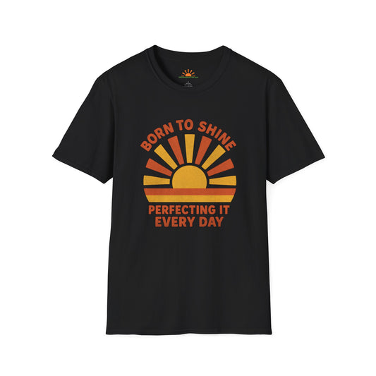 Born to Shine Tee – Radiant Sunburst Graphic – Grunge Texture - Hello Sunshine Tees