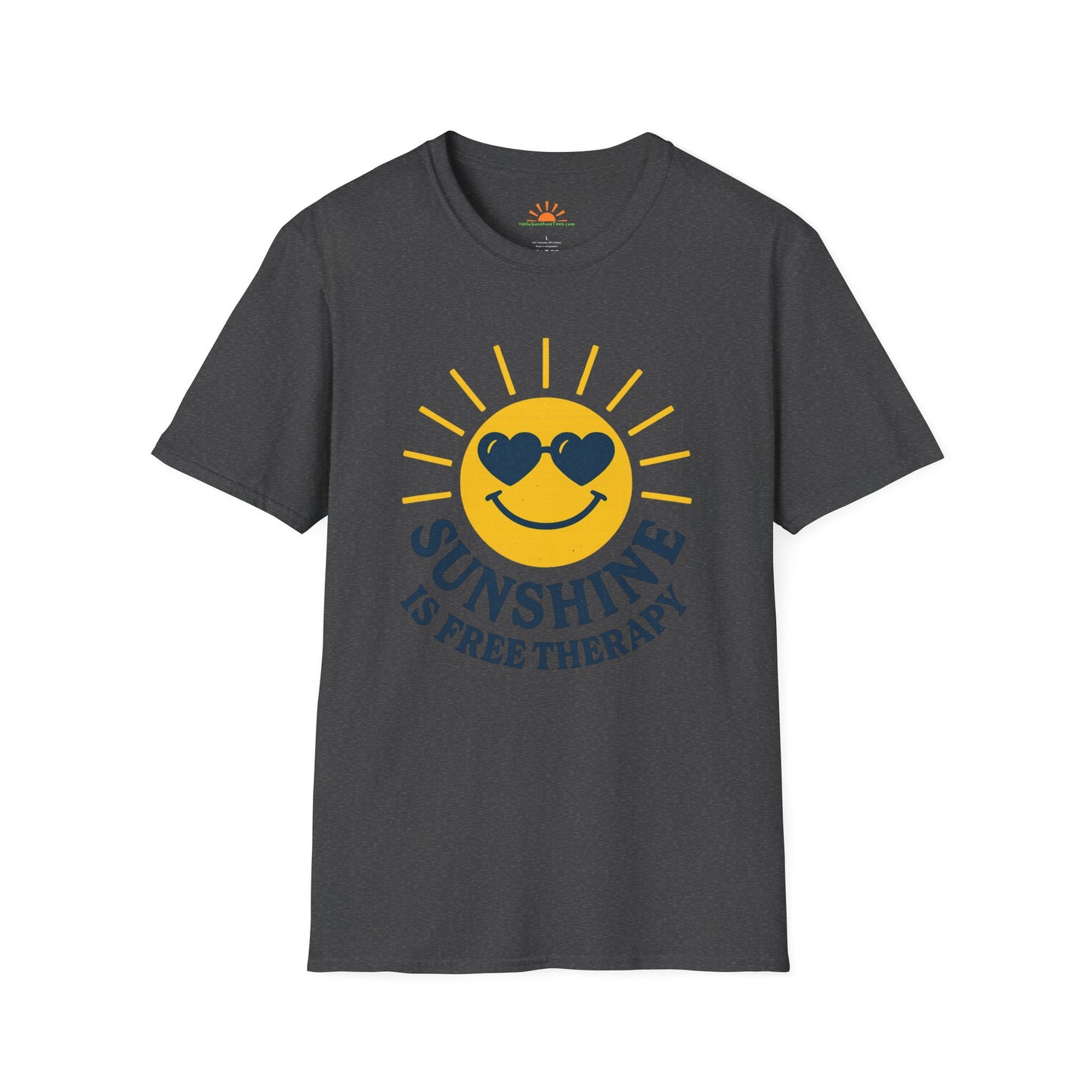 Sunshine Is Free Therapy - Retro Sun Design Tee - Grunge Texture - Hello Sunshine Tees