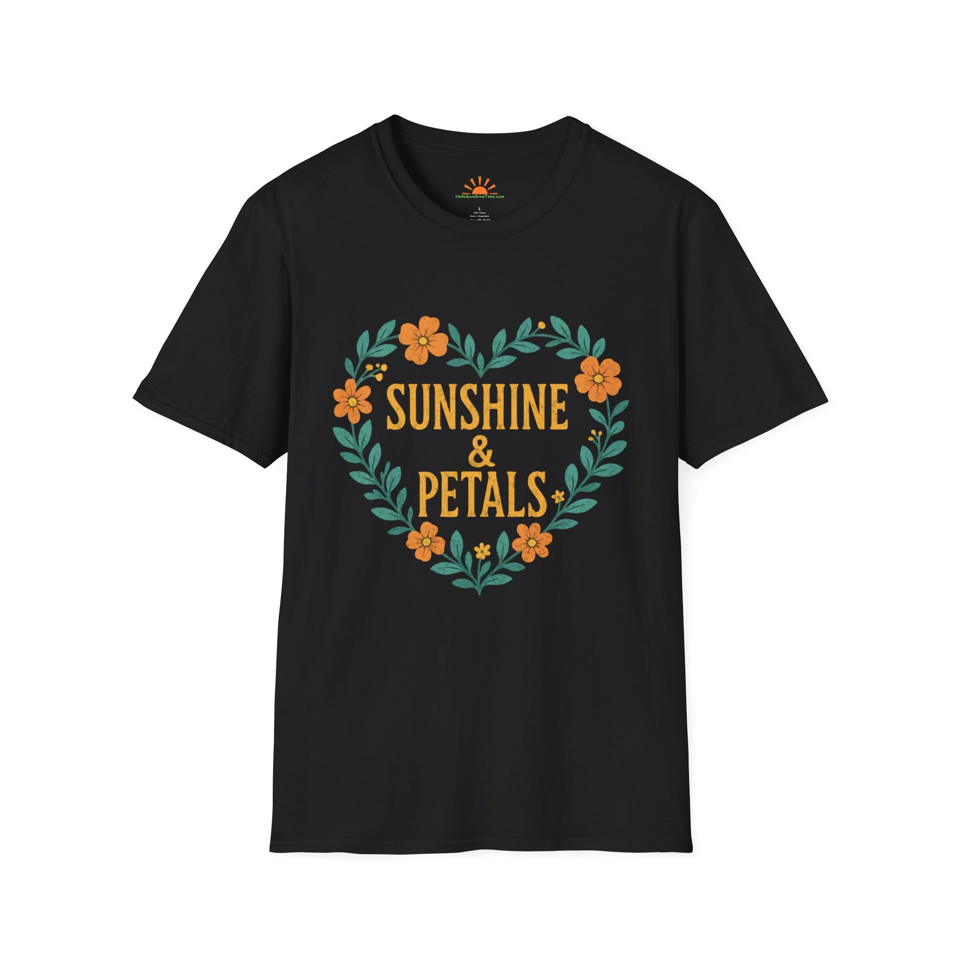 Sunshine & Petals Shirt – Positive Floral Graphic Tee– Grunge Texture - Hello Sunshine Tees