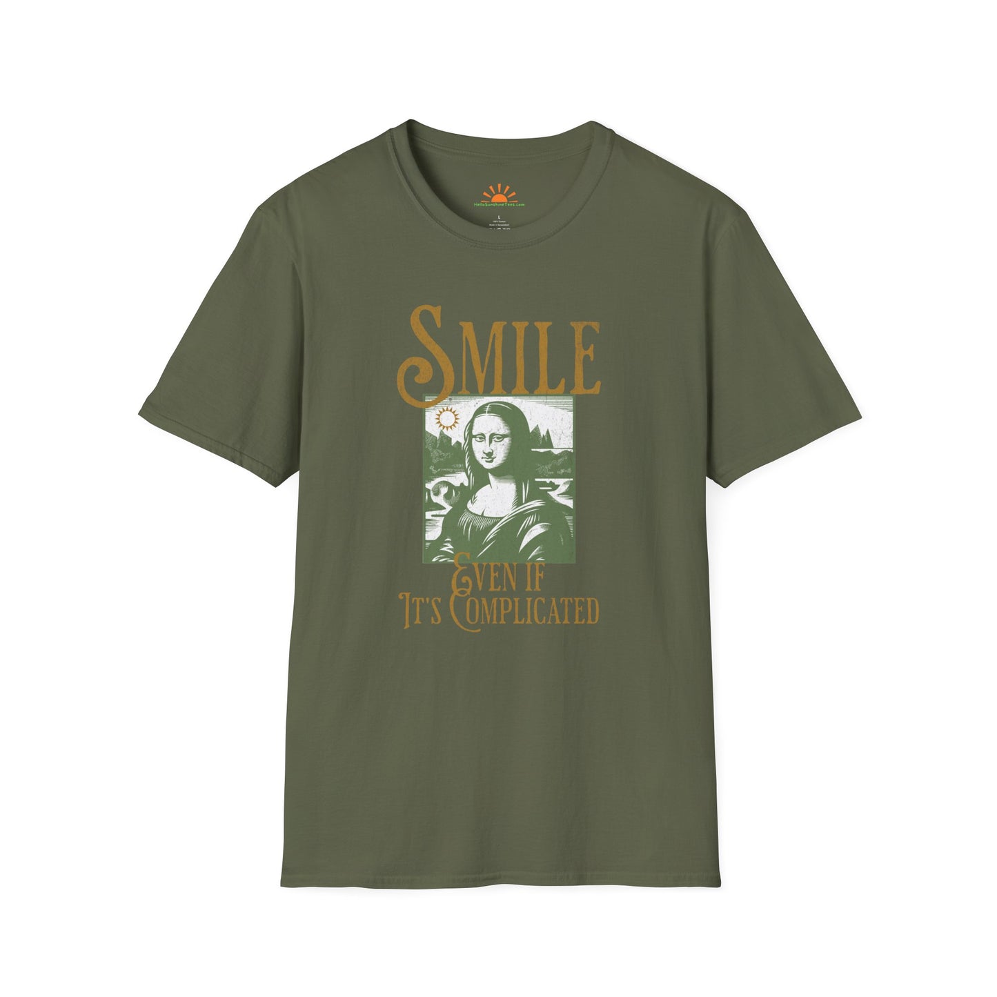 Smile Even If It’s Complicated | Funny Mona Lisa T-Shirt – Vintage Grunge Style - Hello Sunshine Tees