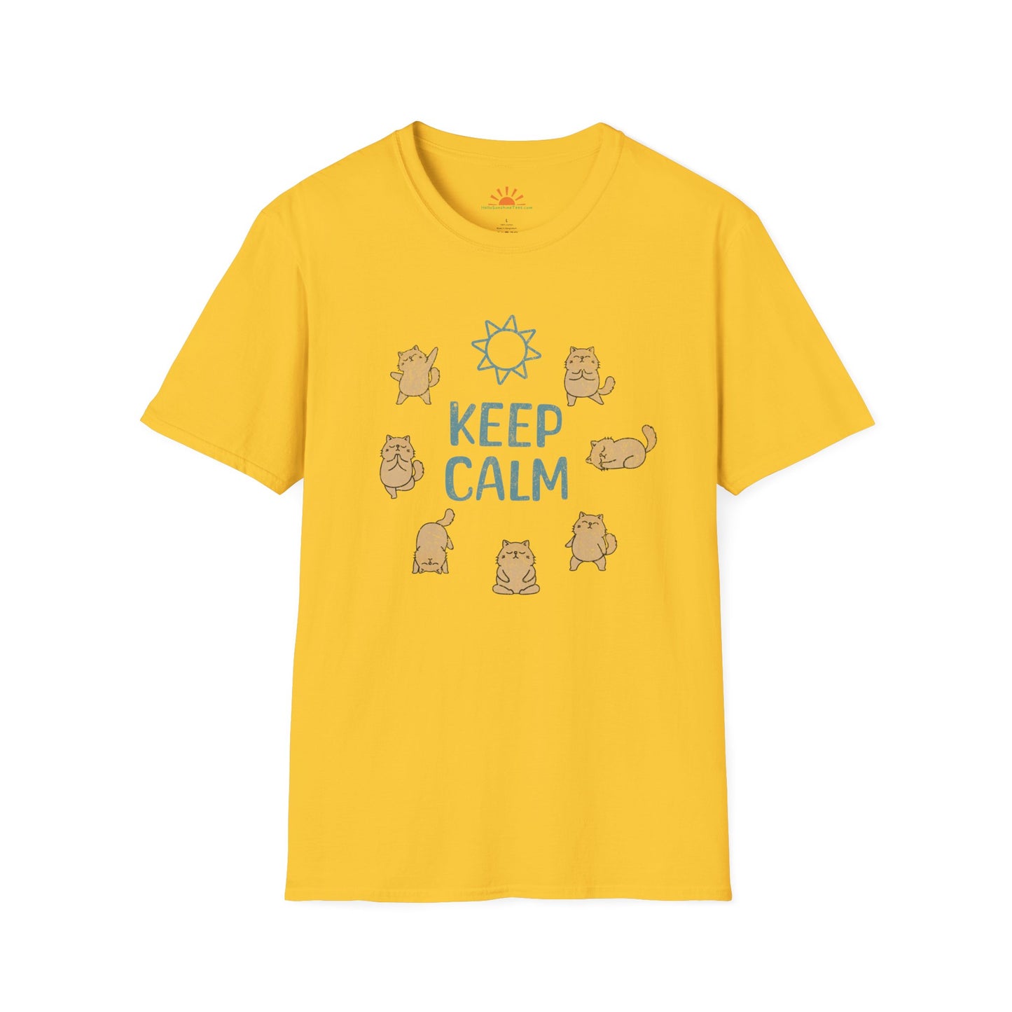 Keep Calm T-Shirt - Funny Cat Yoga Poses Tee – Grunge Texture