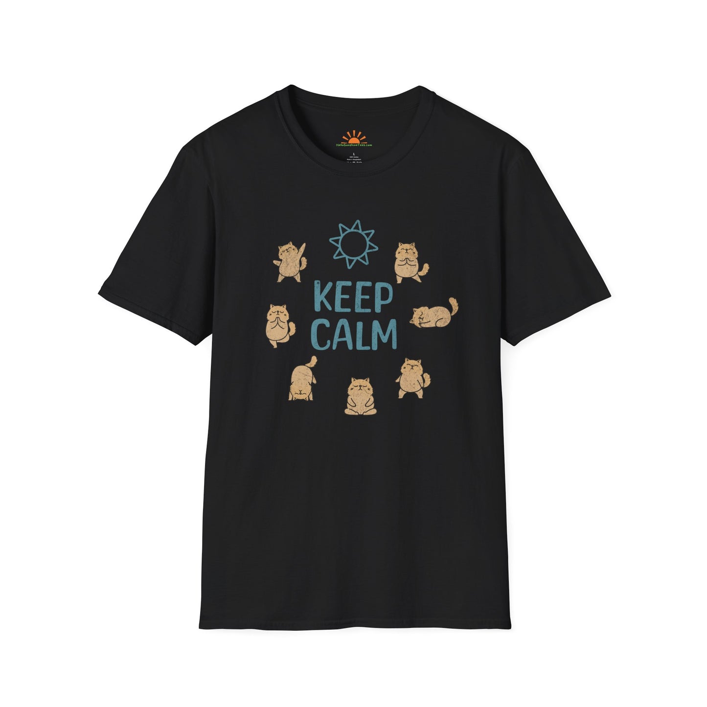 Keep Calm T-Shirt - Funny Cat Yoga Poses Tee – Grunge Texture