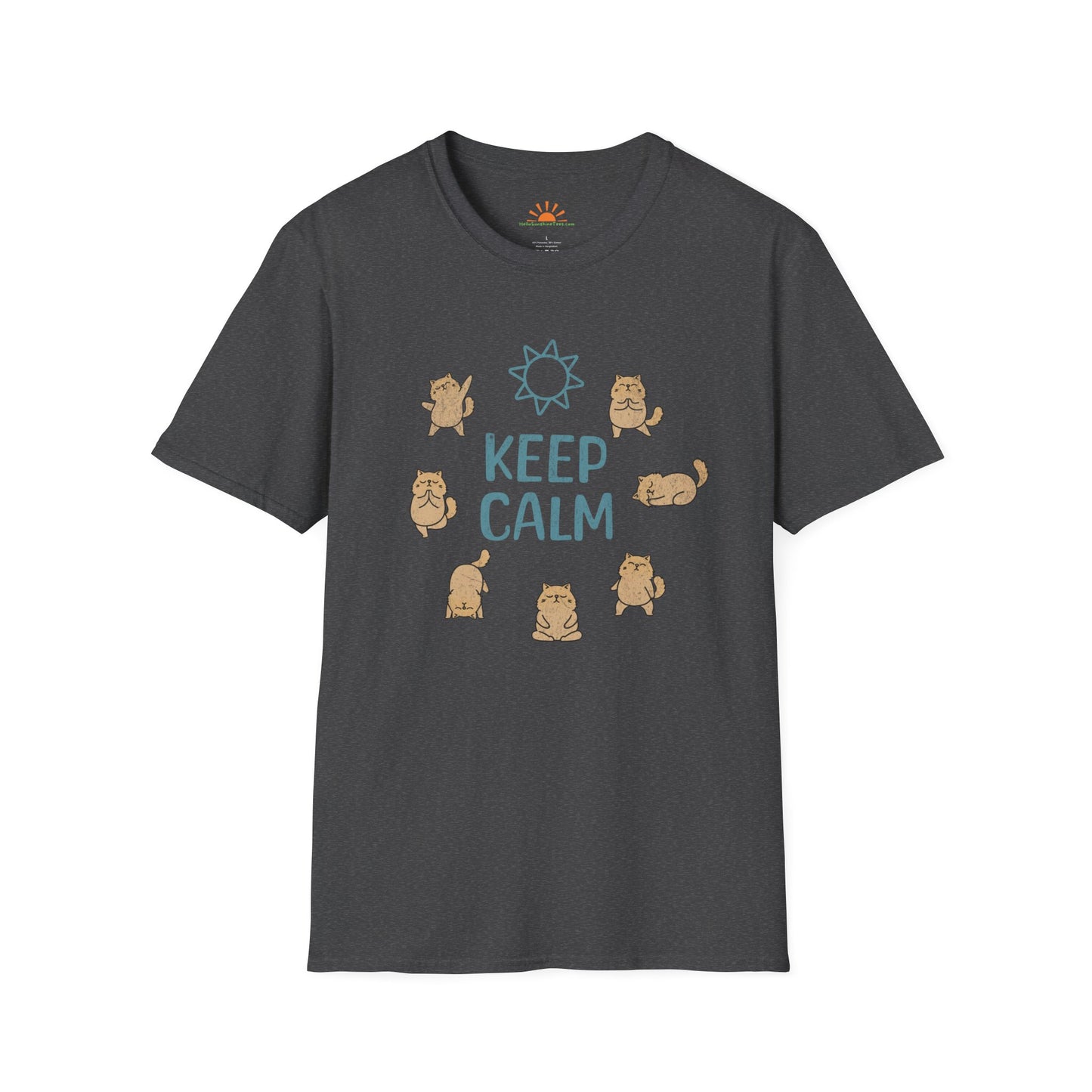Keep Calm T-Shirt - Funny Cat Yoga Poses Tee – Grunge Texture