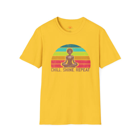 Vintage Meditation Shirt – Chill Shine Repeat Mindfulness Yoga Tee – Grunge Texture - Hello Sunshine Tees
