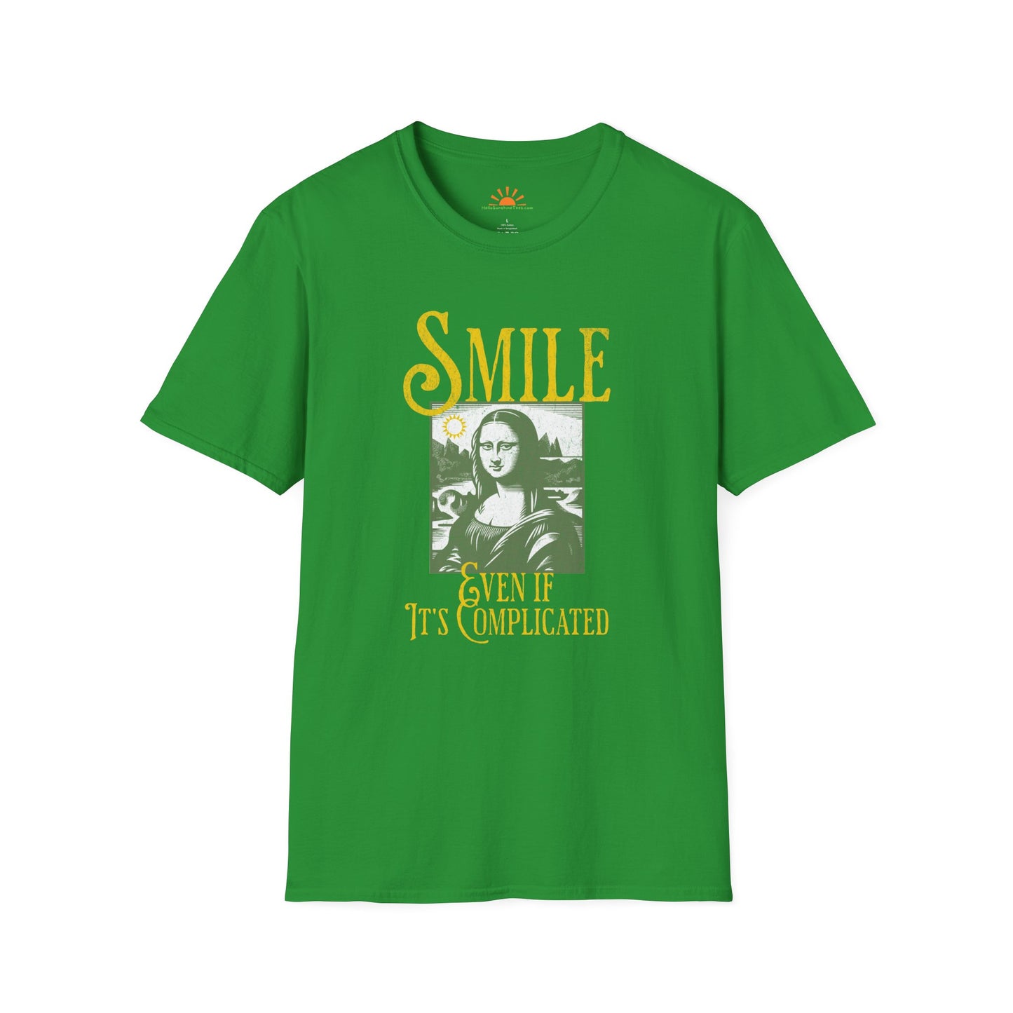 Smile Even If It’s Complicated | Funny Mona Lisa T-Shirt – Vintage Grunge Style - Hello Sunshine Tees