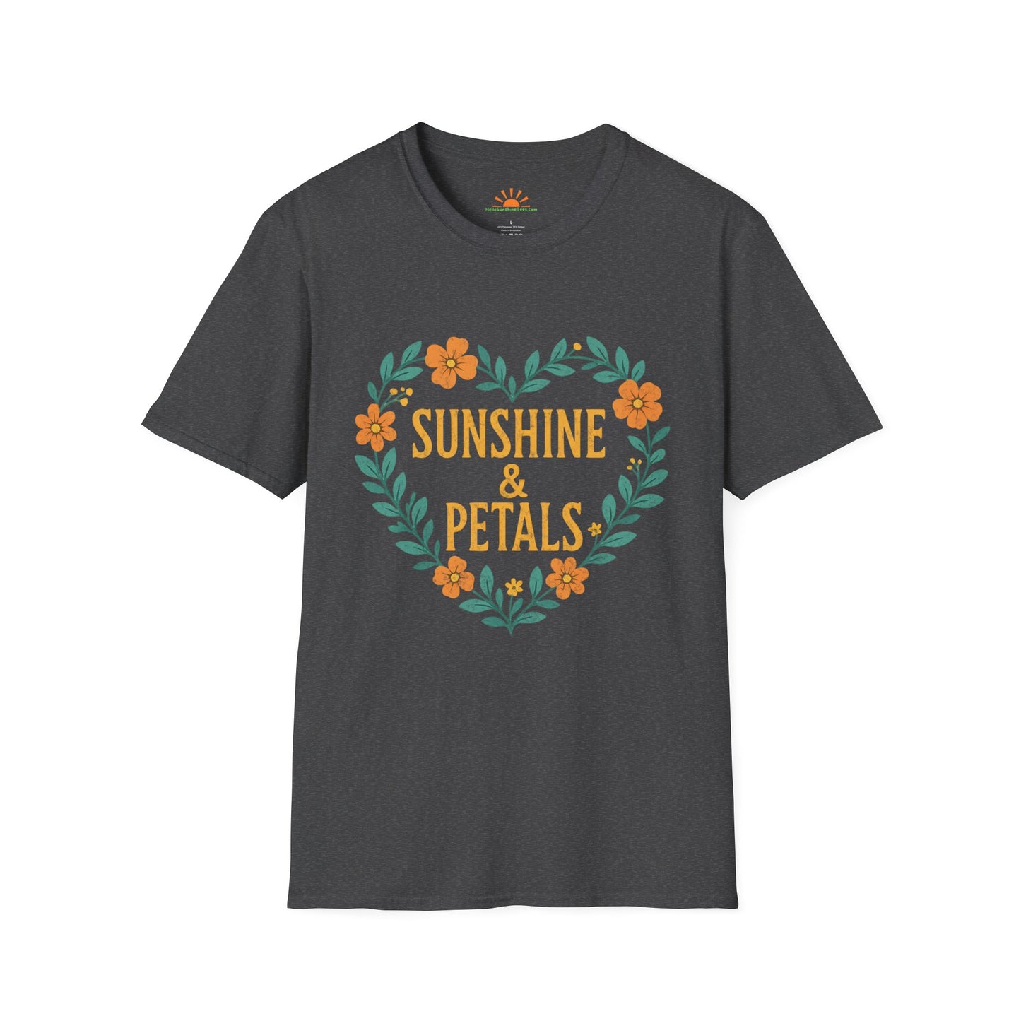 Sunshine & Petals Shirt – Positive Floral Graphic Tee– Grunge Texture - Hello Sunshine Tees