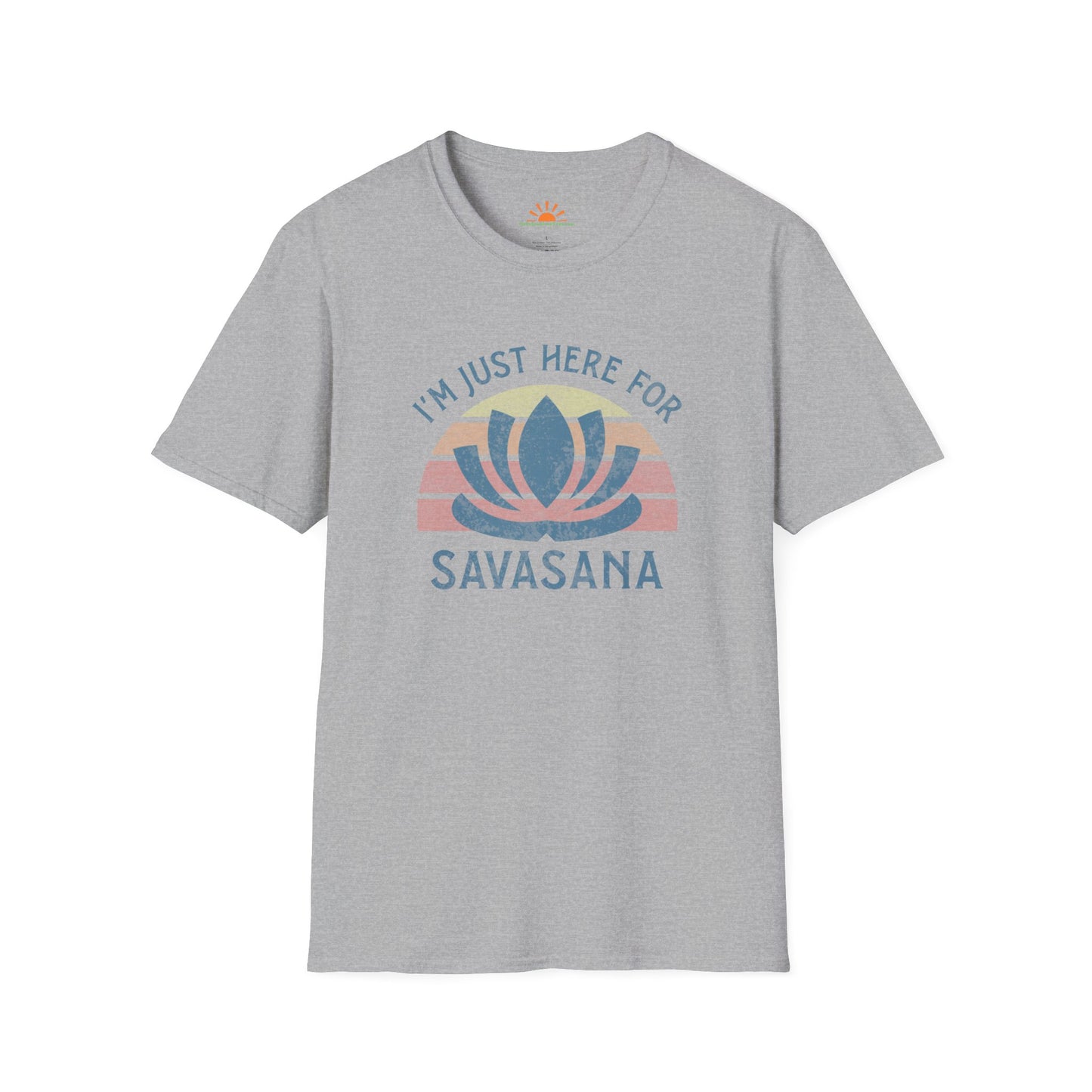 Just Here for Savasana - Retro Lotus Meditation Tee  – Grunge Texture - Hello Sunshine Tees