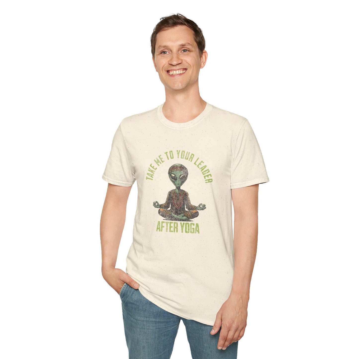 Yoga Alien Shirt – Take Me to Your Leader Funny Meditation Graphic Tee – Grunge Texture