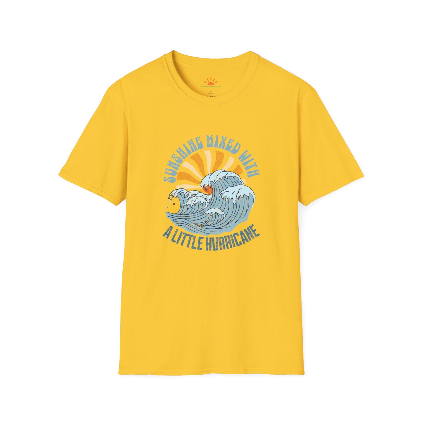 Sunshine Mixed With a Little Hurricane T-Shirt – Retro Ocean Wave Positivity Tee – Grunge Texture - Hello Sunshine Tees