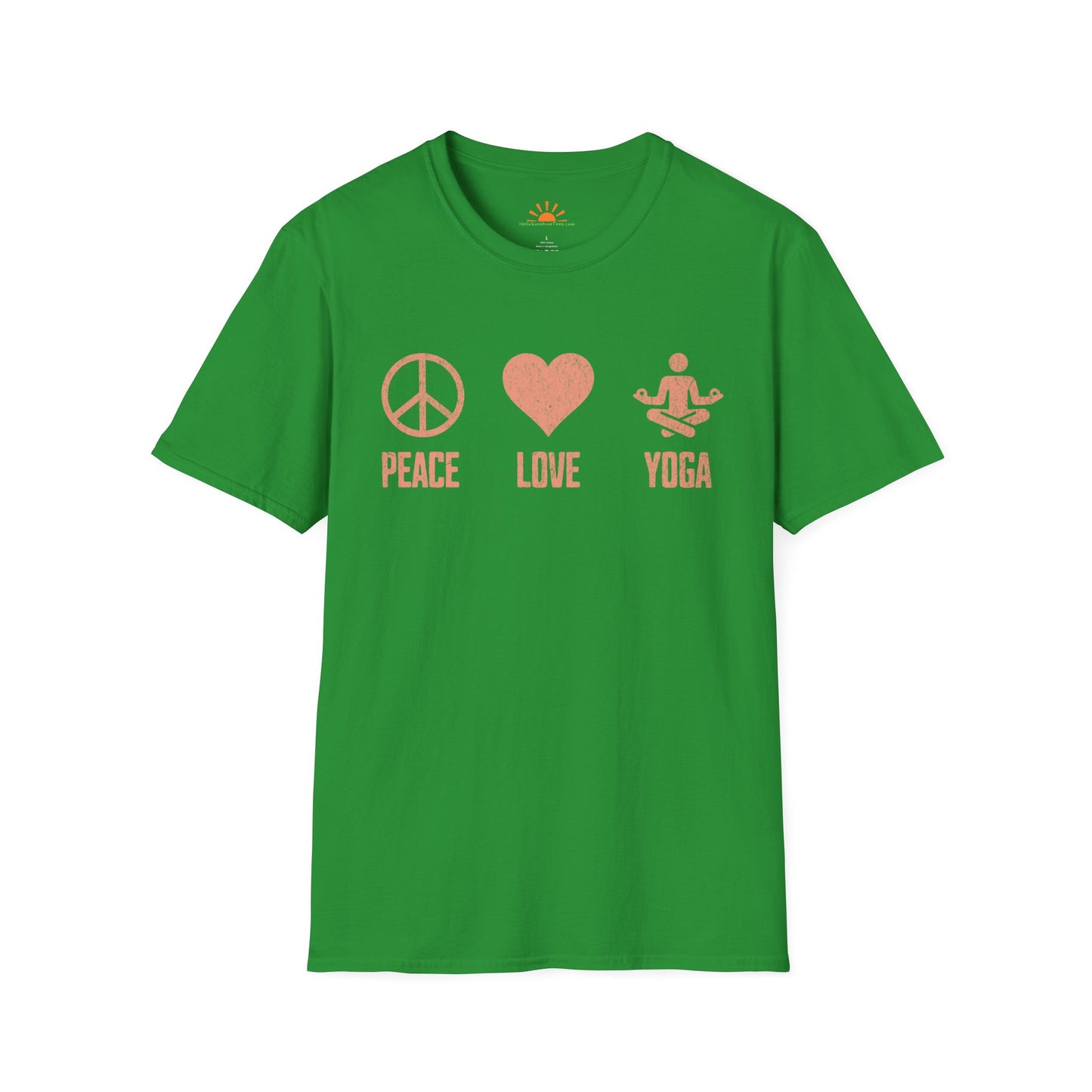 Peace Love Yoga Tee – Positive Vibes Workout Shirt – Grunge Texture - Hello Sunshine Tees