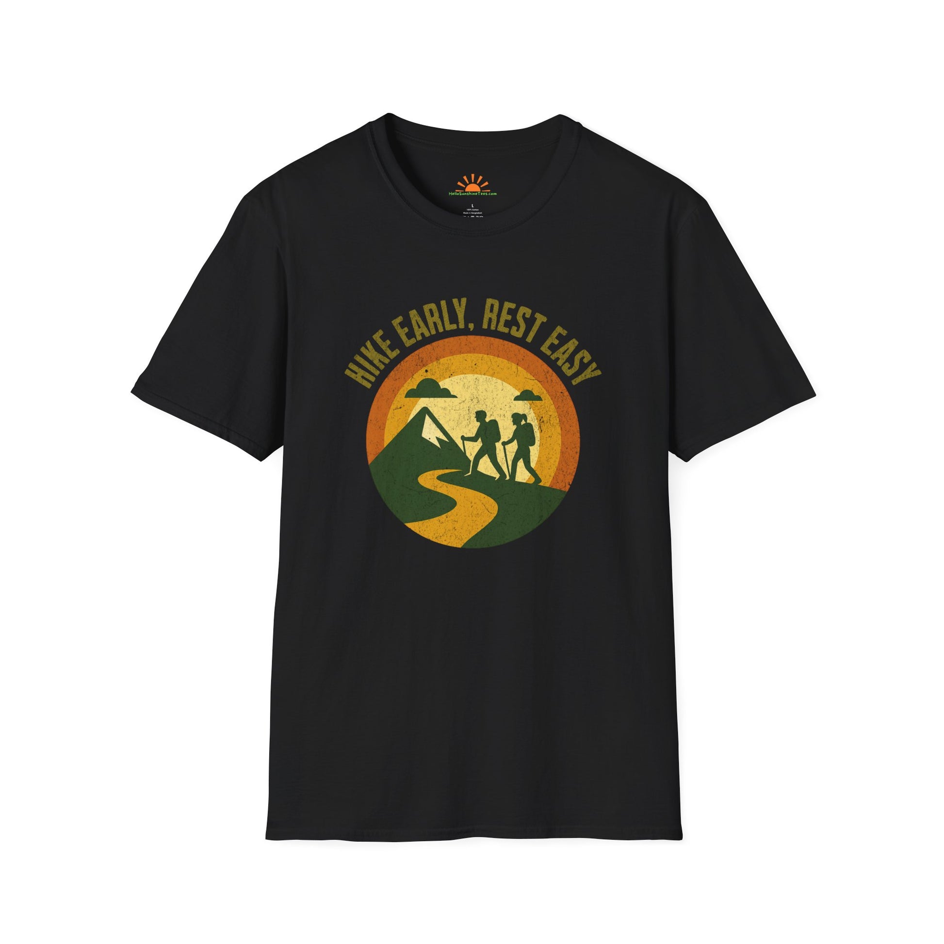 Outdoor Hiking Shirt – Sunrise Mountain Trail Tee – Grunge Texture - Hello Sunshine Tees