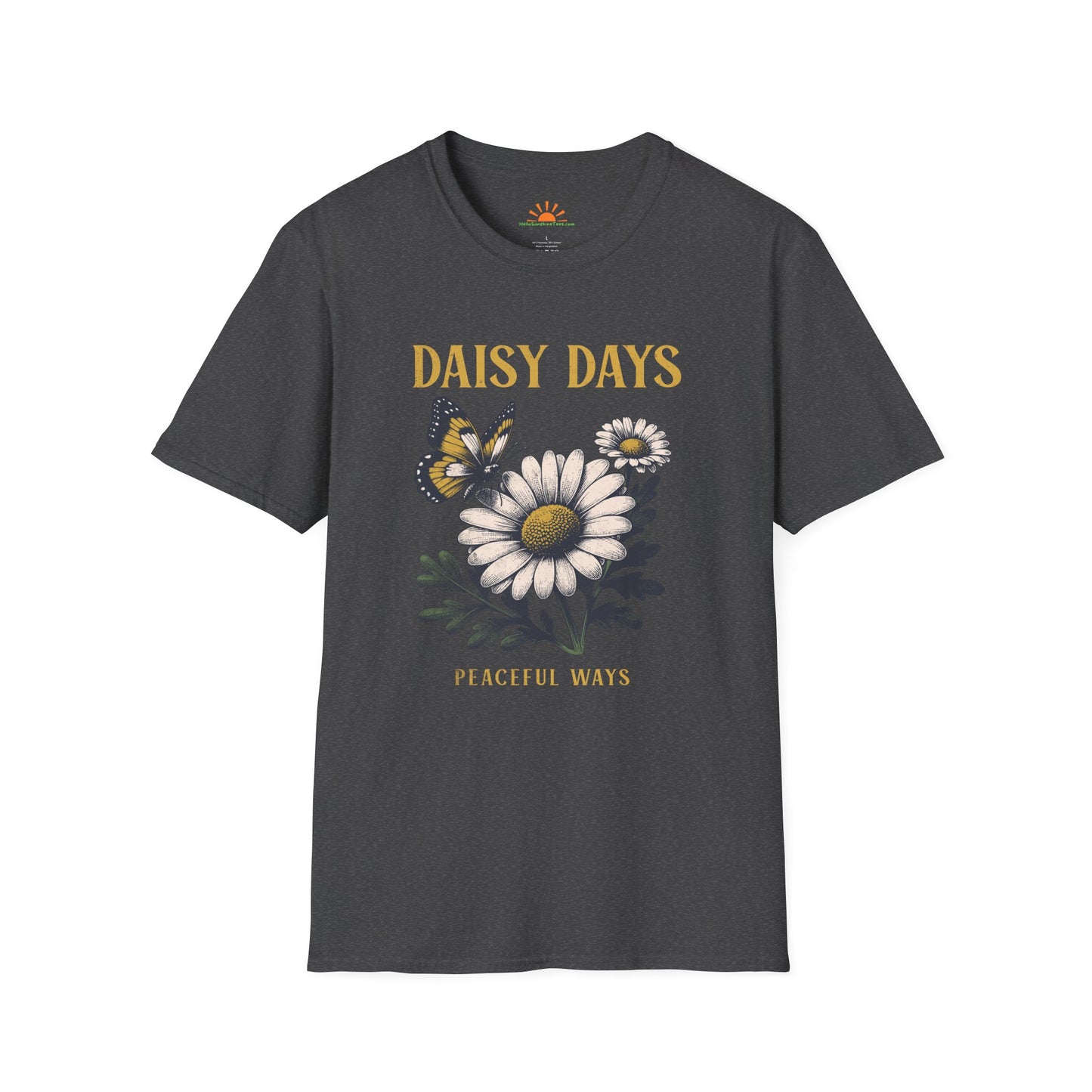 Daisy Days Peaceful Ways Shirt - Vintage Butterfly Graphic Tee – Grunge Texture - Hello Sunshine Tees