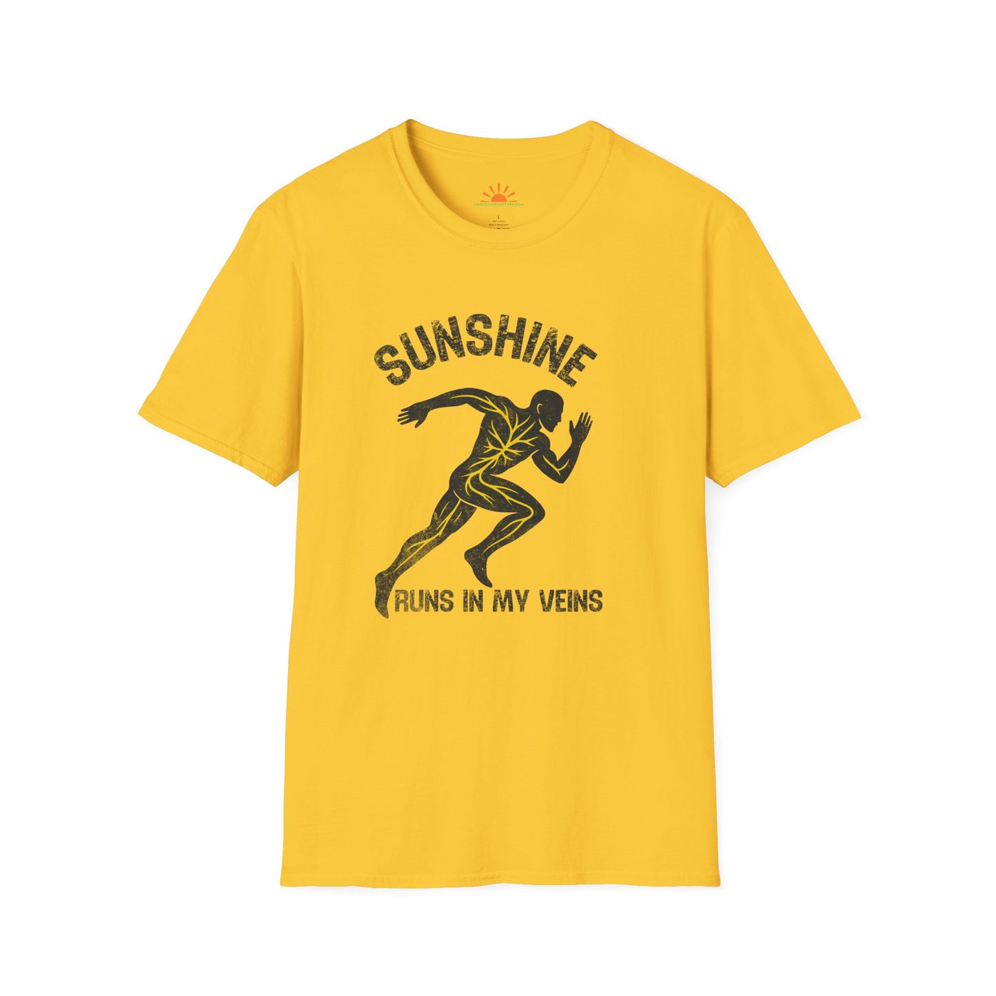 Sunshine Runs in My Veins Shirt – Retro Runner Graphic Tee – Grunge Texture - Hello Sunshine Tees