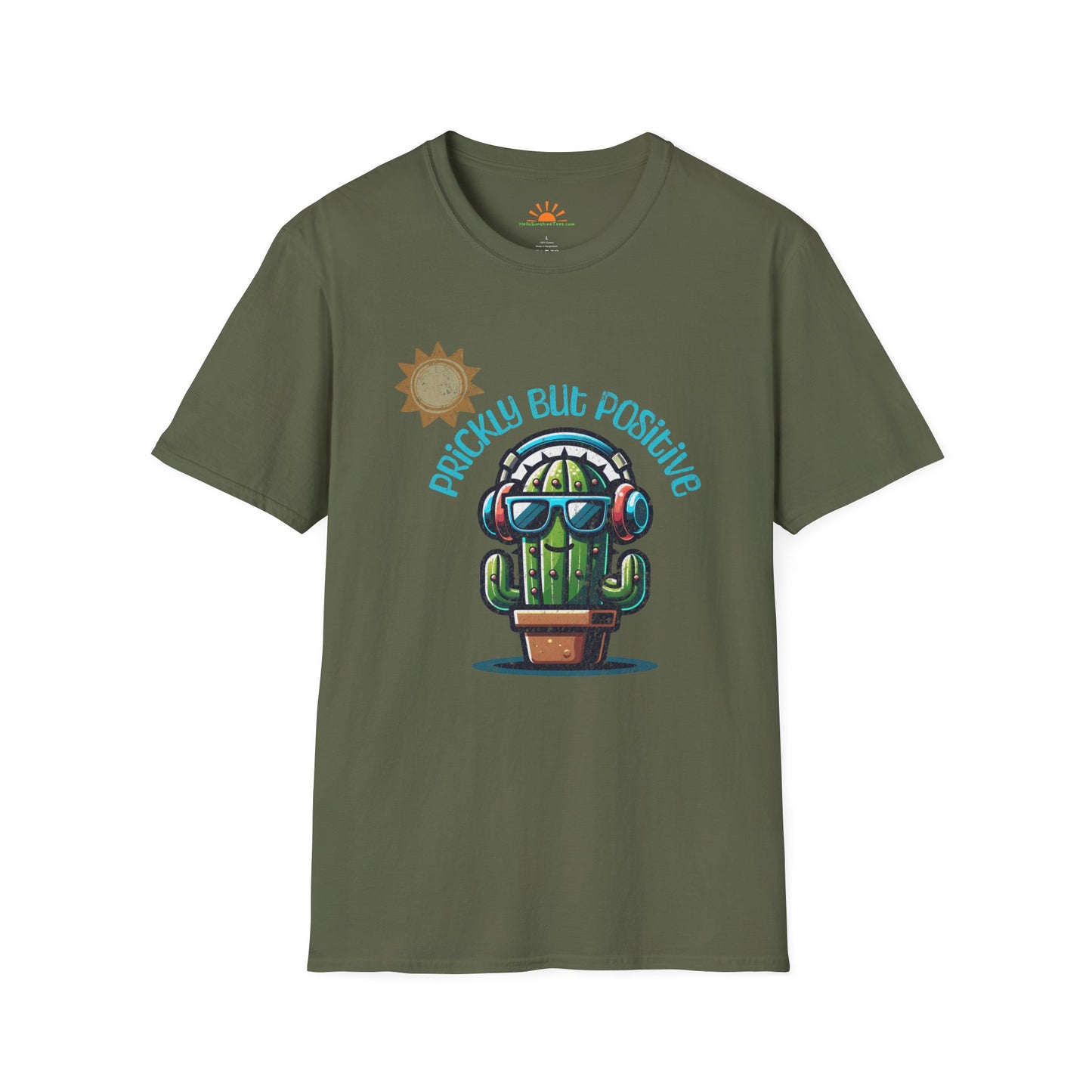 Funny Cactus Shirt – Prickly but Positive Positivity Graphic Tee – Grunge Texture - Hello Sunshine Tees