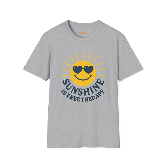 Sunshine Is Free Therapy - Retro Sun Design Tee - Grunge Texture - Hello Sunshine Tees