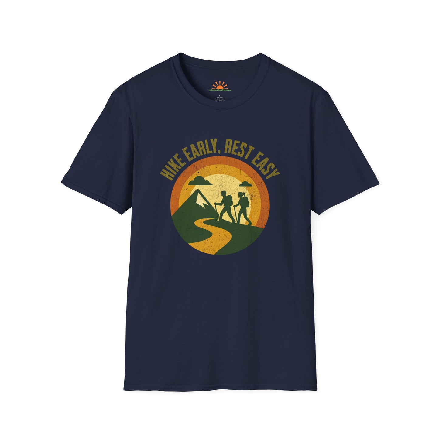 Outdoor Hiking Shirt – Sunrise Mountain Trail Tee – Grunge Texture - Hello Sunshine Tees