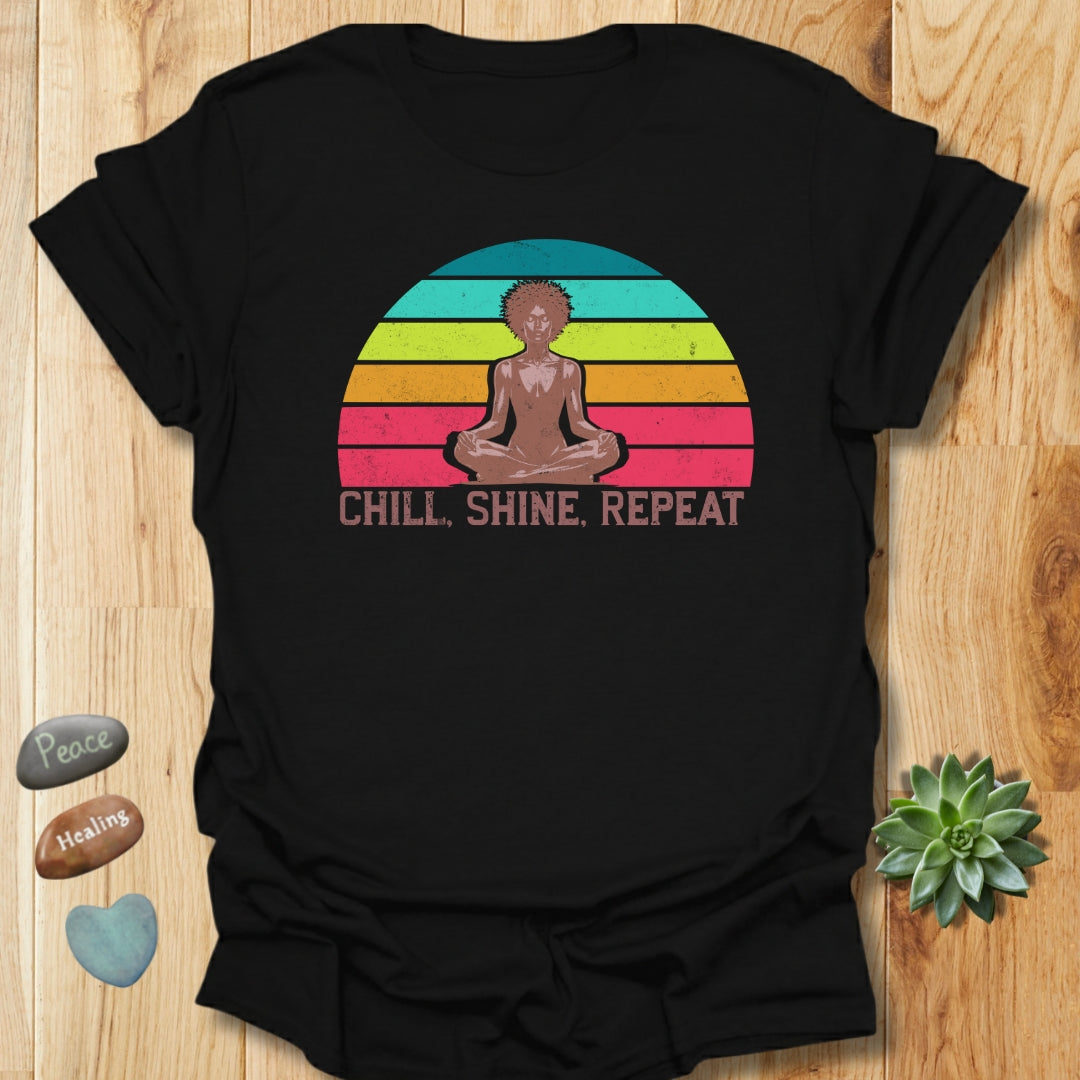 Chill Shine Repeat Mindfulness Yoga T-Shirt – Grunge Texture