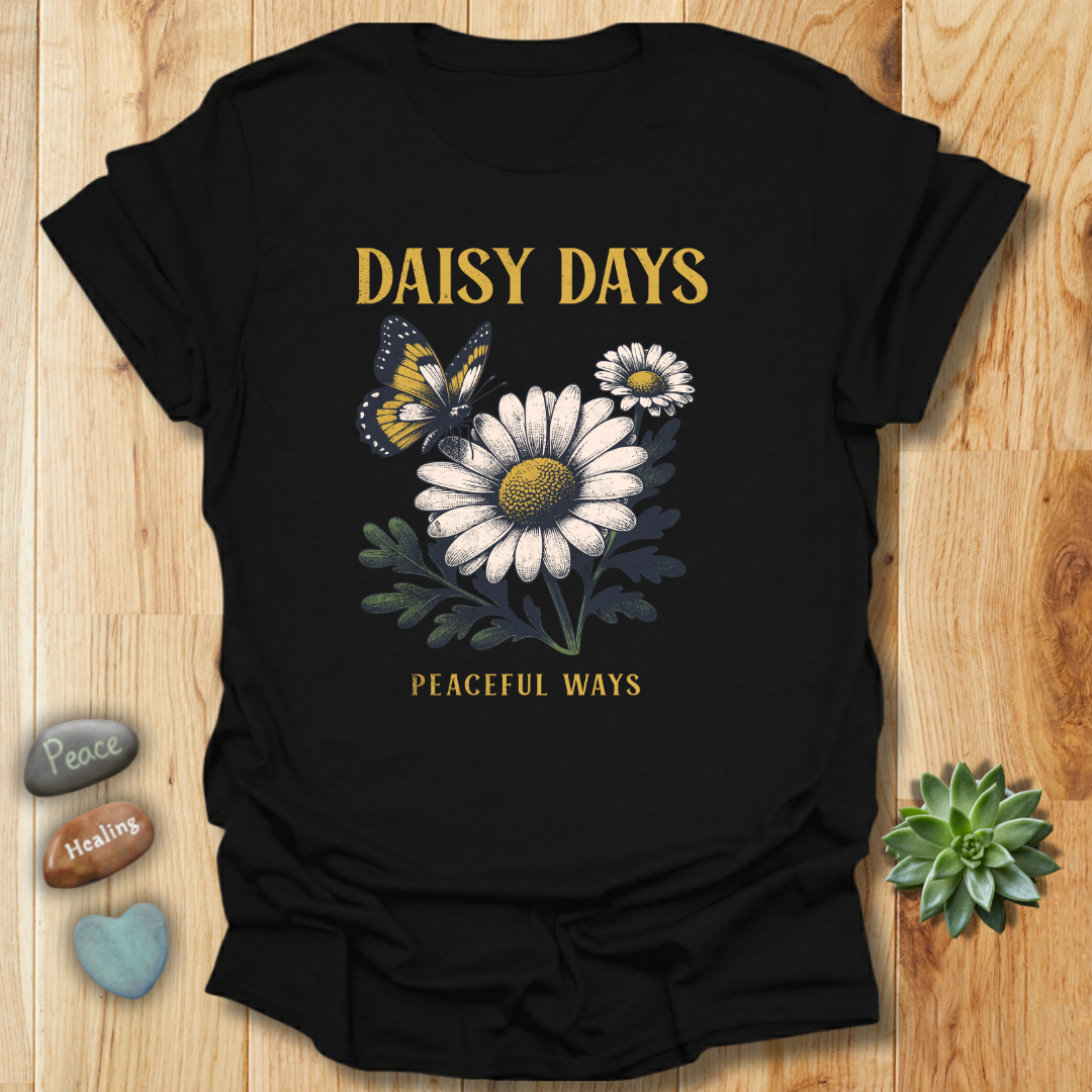 Daisy Days Peaceful Ways Shirt - Vintage Butterfly Graphic Tee – Grunge Texture