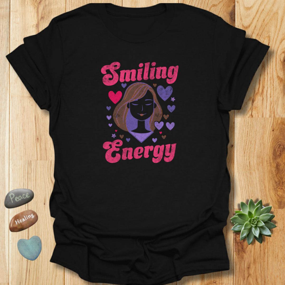 Retro Smiling Energy T-Shirt – Positivity Graphic - Grunge Texture