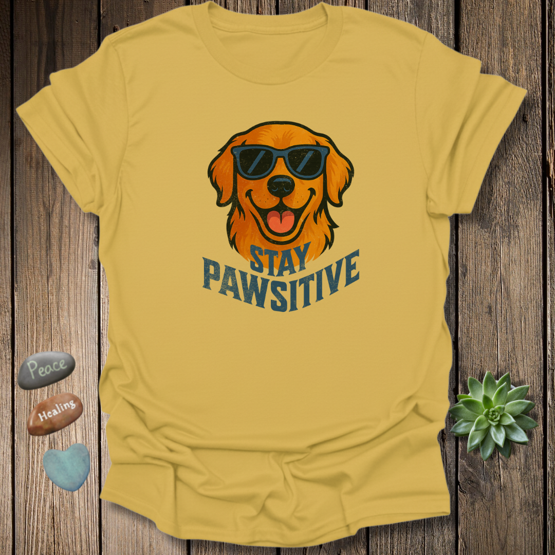 Stay Pawsitive Tee – Positive Vibes Funny Dog Graphic Shirt – Grunge Texture