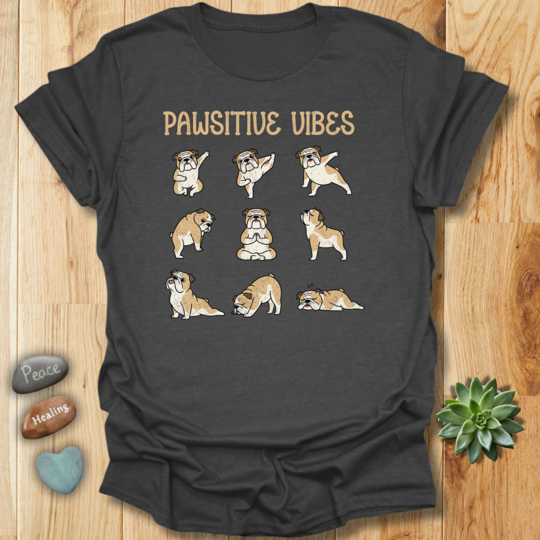 Positive Vibes Yoga Bulldog T-Shirt – Grunge Texture