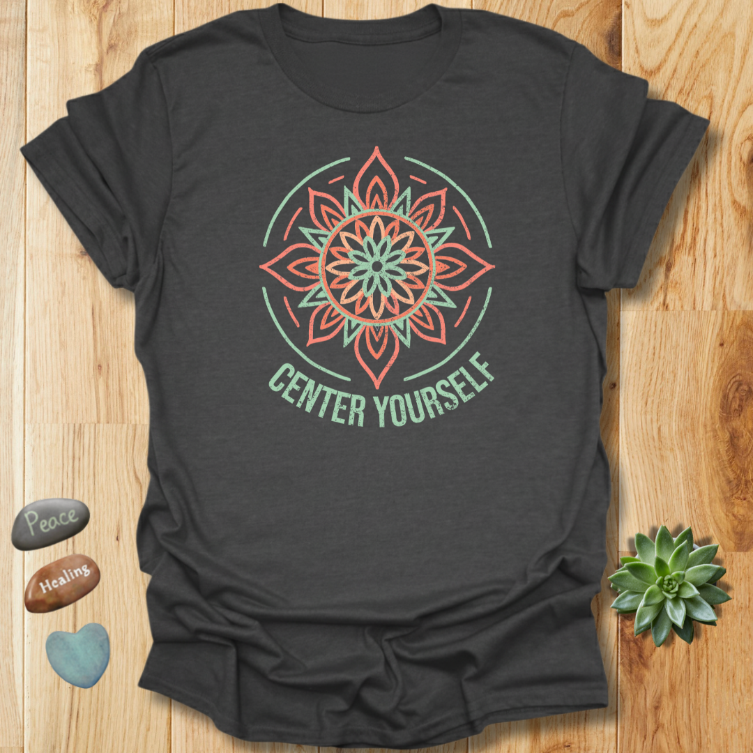 Center Yourself Mandala T-Shirt - Grunge Texture