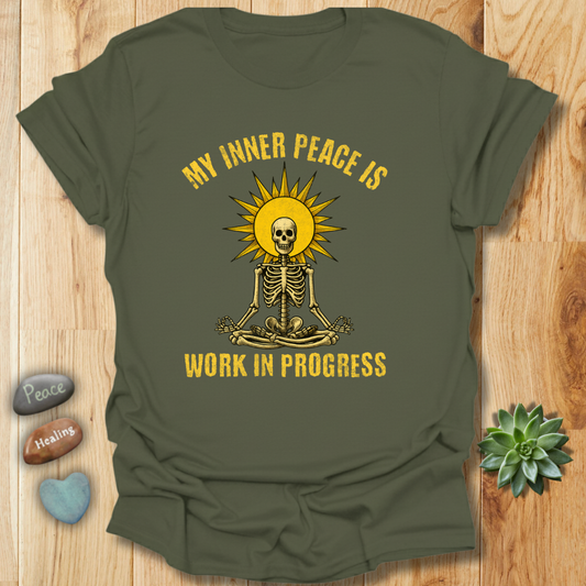 My Inner Peace is a Work In Progress - Funny Skeleton T-Shirt – Grunge Texture
