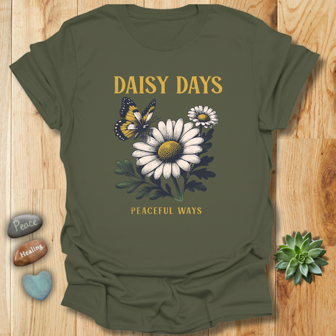 Daisy Days Peaceful Ways Shirt - Vintage Butterfly Graphic Tee – Grunge Texture
