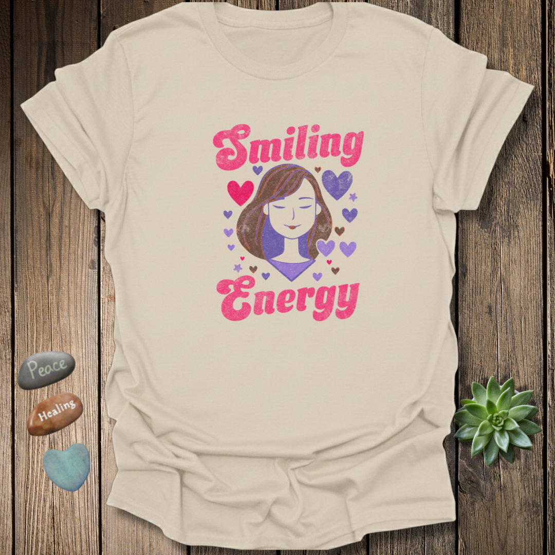 Retro Smiling Energy T-Shirt – Positivity Graphic - Grunge Texture