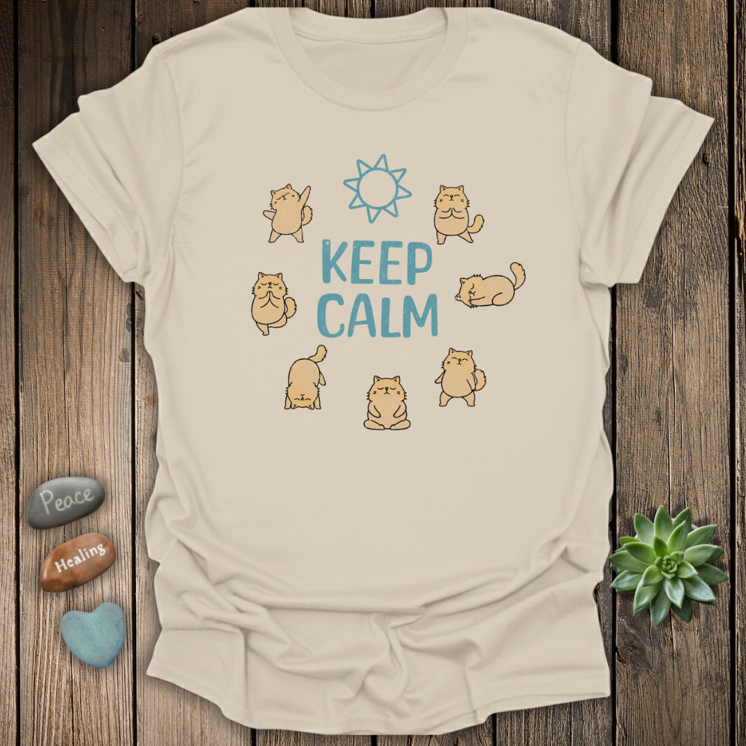 Keep Calm T-Shirt - Funny Cat Yoga Poses Tee – Grunge Texture