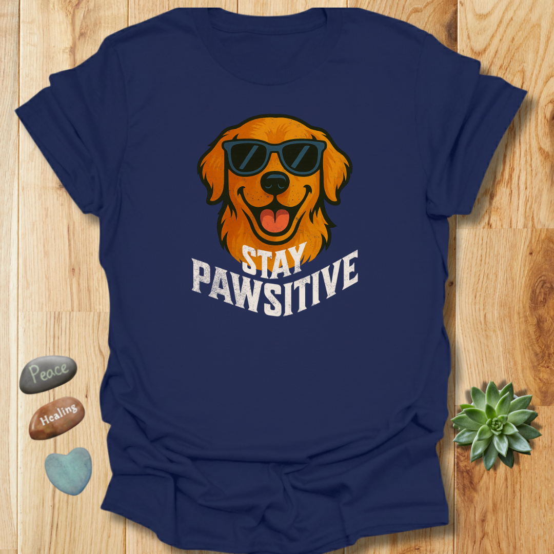 Stay Pawsitive Tee – Positive Vibes Funny Dog Graphic Shirt – Grunge Texture