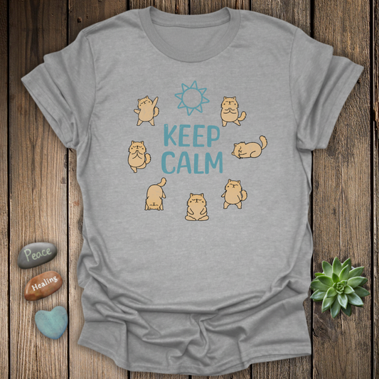 Keep Calm T-Shirt - Funny Cat Yoga Poses Tee – Grunge Texture