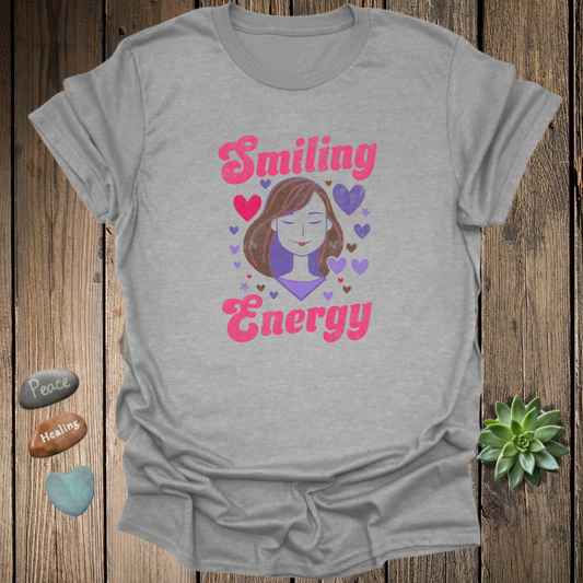 Retro Smiling Energy T-Shirt – Positivity Graphic - Grunge Texture