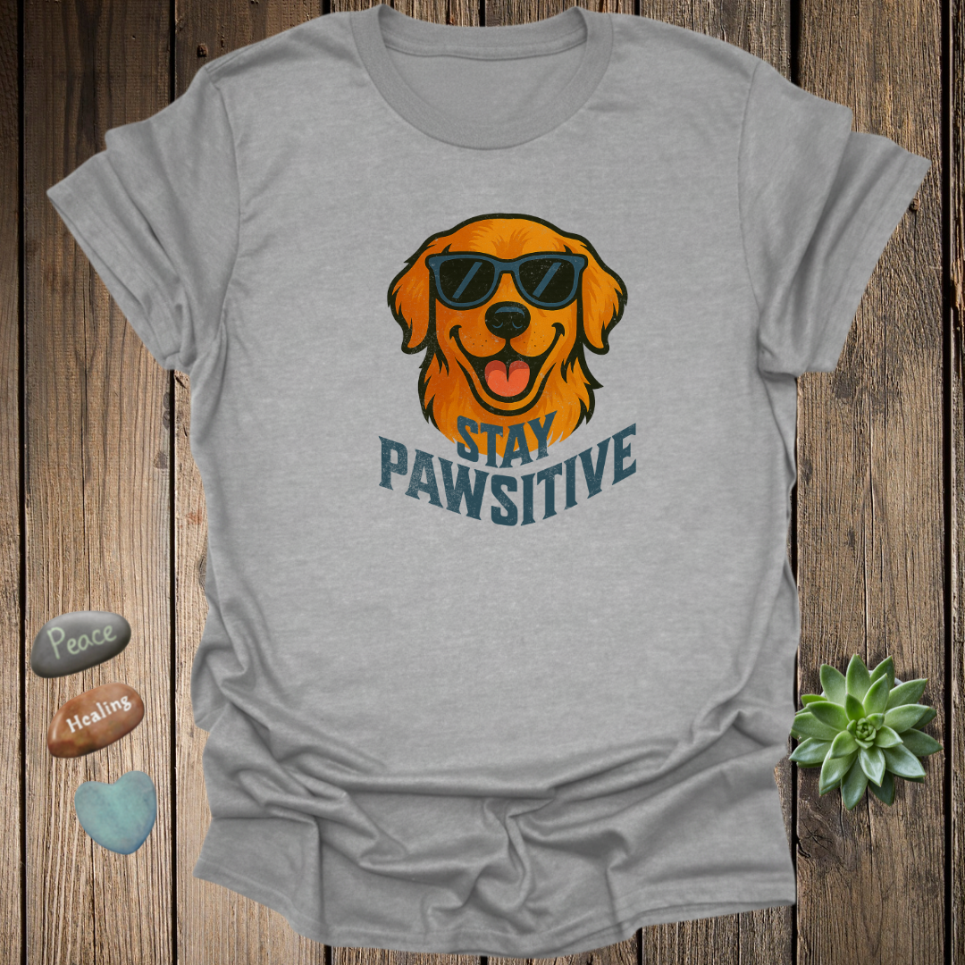 Stay Pawsitive Tee – Positive Vibes Funny Dog Graphic Shirt – Grunge Texture